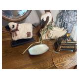 Trinket box with amber finial, sheep, wooden