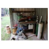 Lot - hand made wood table, irrigation hose on