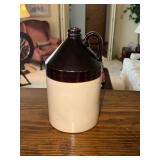 Brown & tan stoneware pottery whiskey jug