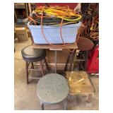 Extension cords lot of stools - one is metal