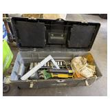 Toolbox and contents - assorted sockets, hammer,