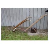 2 Wood Push behind cultivators with crate of
