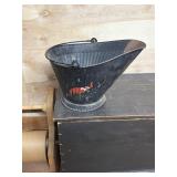 Coal scuttle with handpainted bird, duck bowl and