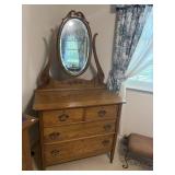 Oak 4 drawer dresser with beveled mirror
