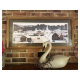 Composte decorative swan and a framed