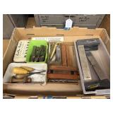 Box lot of tools including arch and leather