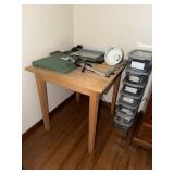 Lot including wooden table 30 X 27, desk lamp,