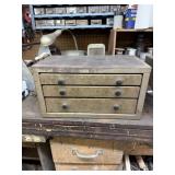 Industrial 3 drawer drill bit cabinet with drill