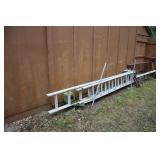 Lot - 2 aluminumn ladders and 3 sections of