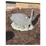 Metal garden statue of swan with cygnets & eggs