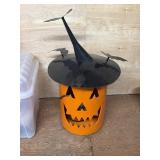Iron lighted pumpkin with hat 33 inches tall