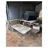 Contents of tarped shelter - cart, Traeger smoker,