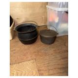 2 Cast iron bale handle pots