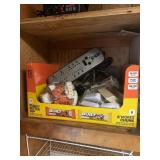 Shelf and cabinet lot including outlet plugs,