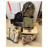 Lot of canvas, back packs and other bags