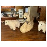 Composite swan decoration and 2 sheep