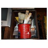 Lot - Wood crate, Paint brushes (Purdy, Glidden