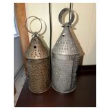 Lot - 2 punched tin candle light lanterns