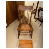 Oak cane bottom spindle back rocking chair