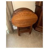 Oak finished TV trays with stand