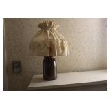 Brown salt glazed crock converted into lamp