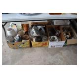 Lot 4 boxes kitchenware - cake plate, decanter,