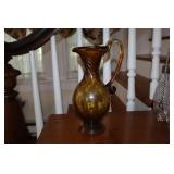 Handblown amber glass pitcher 10 3/4" tall