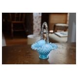Fenton Hobnail blue opalescent basket 6" with