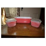 Red pyrex lot - #213 loaf pan, (2) #501