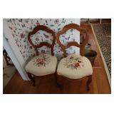2 Victorian Balloon back needlepoint side chairs