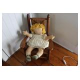 Rush and oak childrens rocker and handmade rag
