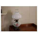 Double wick oil lamp with hand painted flowers
