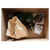 Box lot lamp parts - Green glass oil lamps, milk