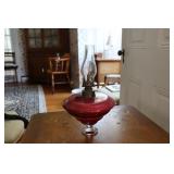 Ruby red glass oil lamp