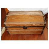 Dome top pine and metal shipping trunk