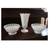 Lot - 2 Westmoreland Doric Lace milk glass bowls