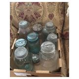 Box lot of canning jars with lids - some with