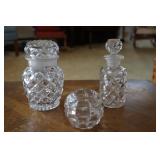 Pressed glass dresser set (stopper stuck in