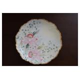 Gold trim hand painted floral plate marked Made