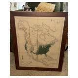 Framed map showing the distribution of