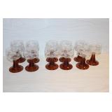 Etched glass grapevine beehive stem amber glasses