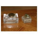 2 Art Deco glass inkwells (1 has loose top)