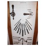 Carpenters Tools including Hand Drill, Auger