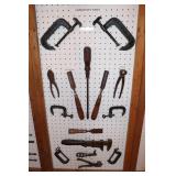 Carpenters Tools including Screw Clamps, Pliers,