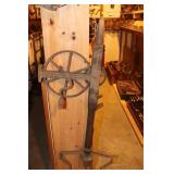 Antique Hand Crank Tool with Wooden Shaft