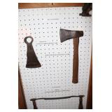 Tool Lot including Hand Forged Adze Head, Axe,
