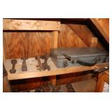 Shelf Lot including Wooden Box with Knives,