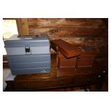 Wooden Storage/Gun Cleaning Box with Contents, an