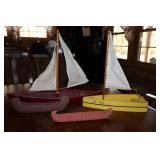 2 Handmade Sailing Boats and 2 Canoes by Russell