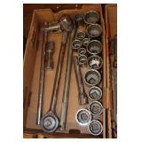 Box Lot including Large Ratchets Up to 2" Sockets